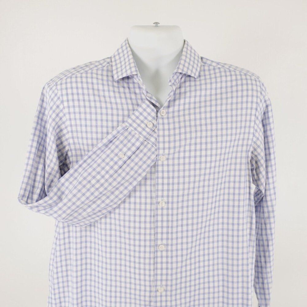 Hart Schaffner‎ Marx Blue Purple Check Medium Collared Dress Shirt Long Sleeve